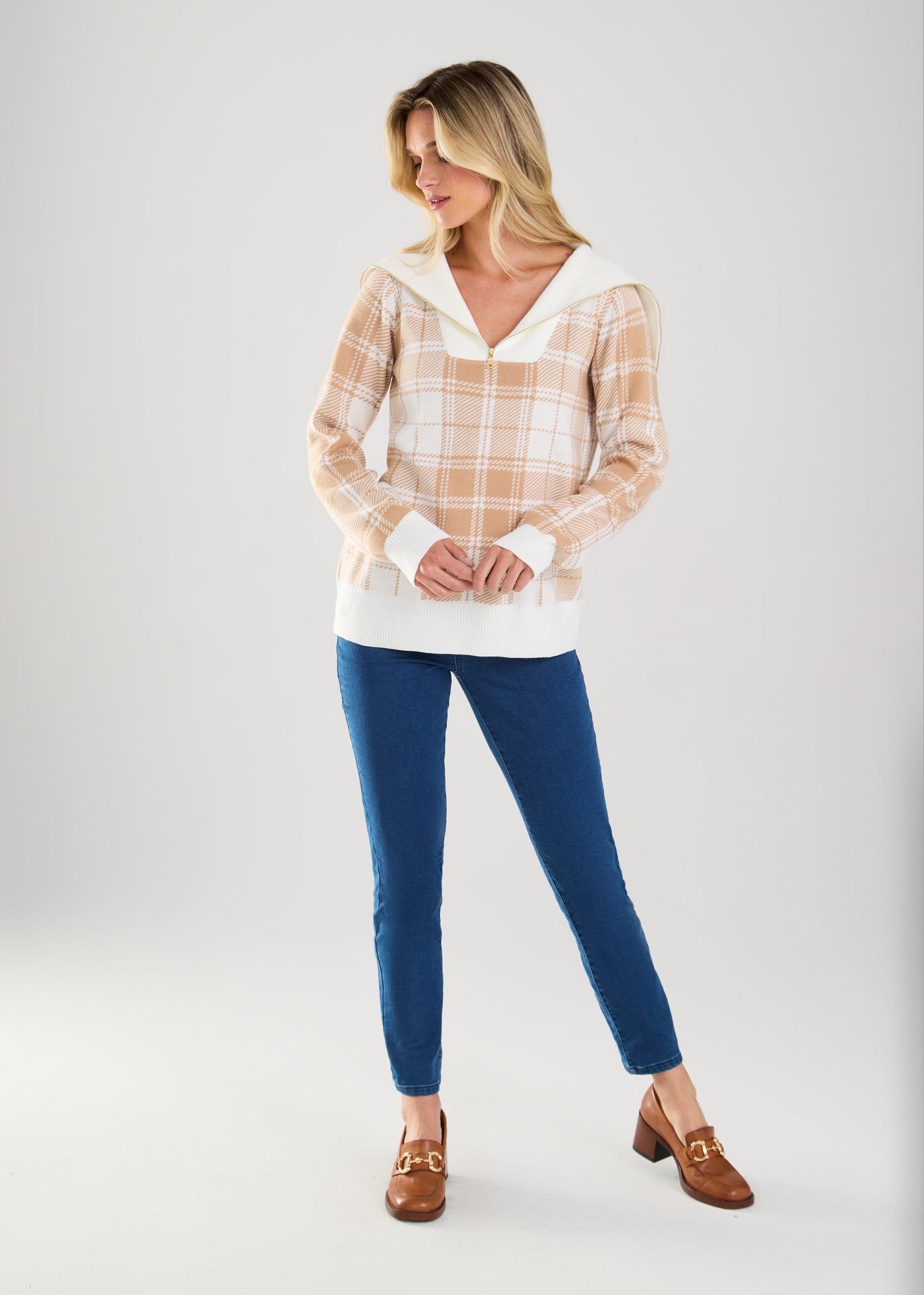 Plaid Half Zip Sweater French Dressing Jeans