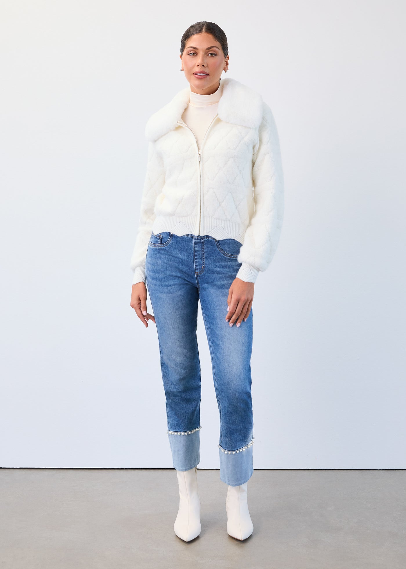 Detachable Collar Sweater Bomber French Dressing Jeans
