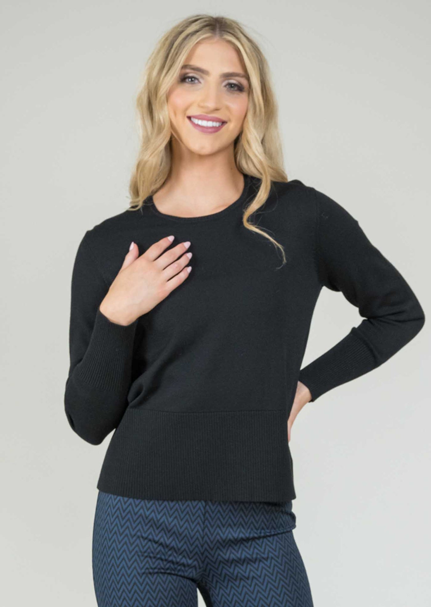 Miranda Fabric Round Neck Long Sleeves Sweater Lisette L