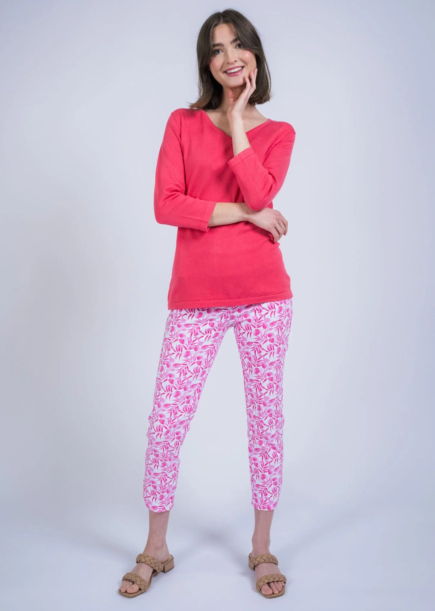 Pink Berry Print 28" Slim Ankle Pant Lisette L