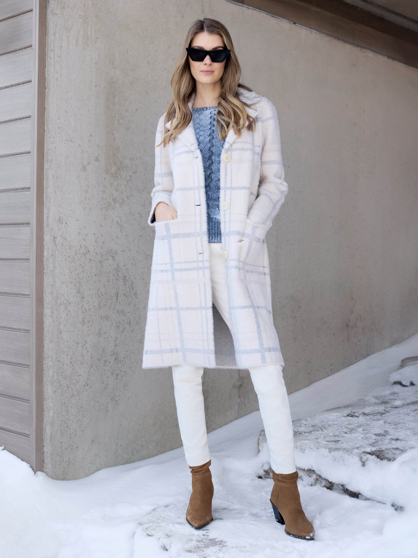 Long Plaid Knit Coatigan - Dream Pants