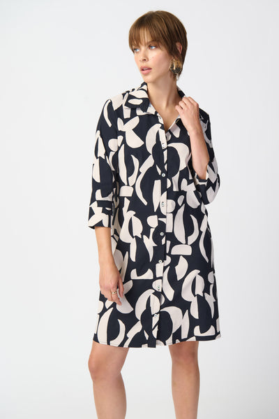 Joseph Ribkoff Abstract Print Stretch Poplin Trapeze Dress 