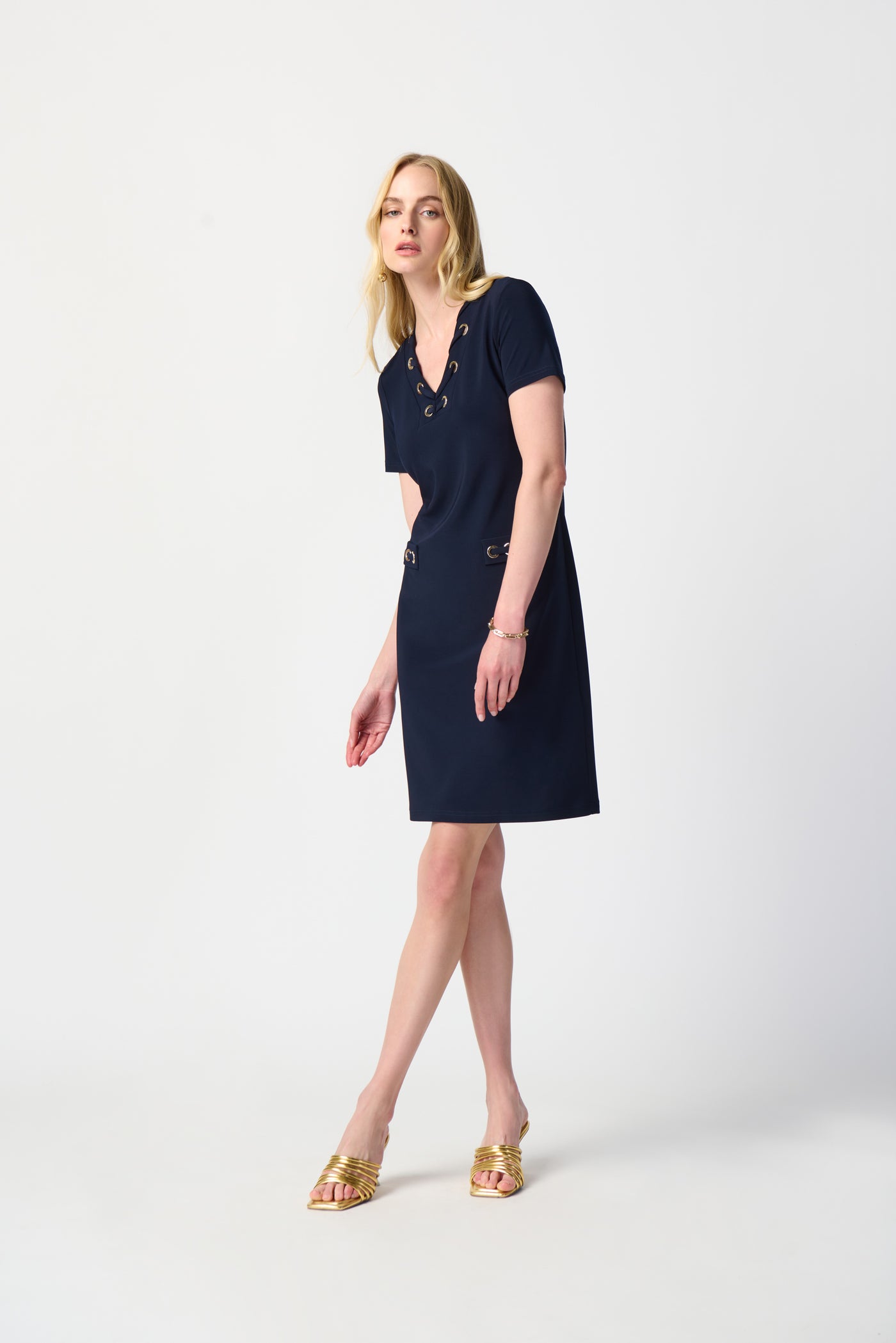 Joseph Ribkoff Silky Knit Shift Dress With Eyelets 