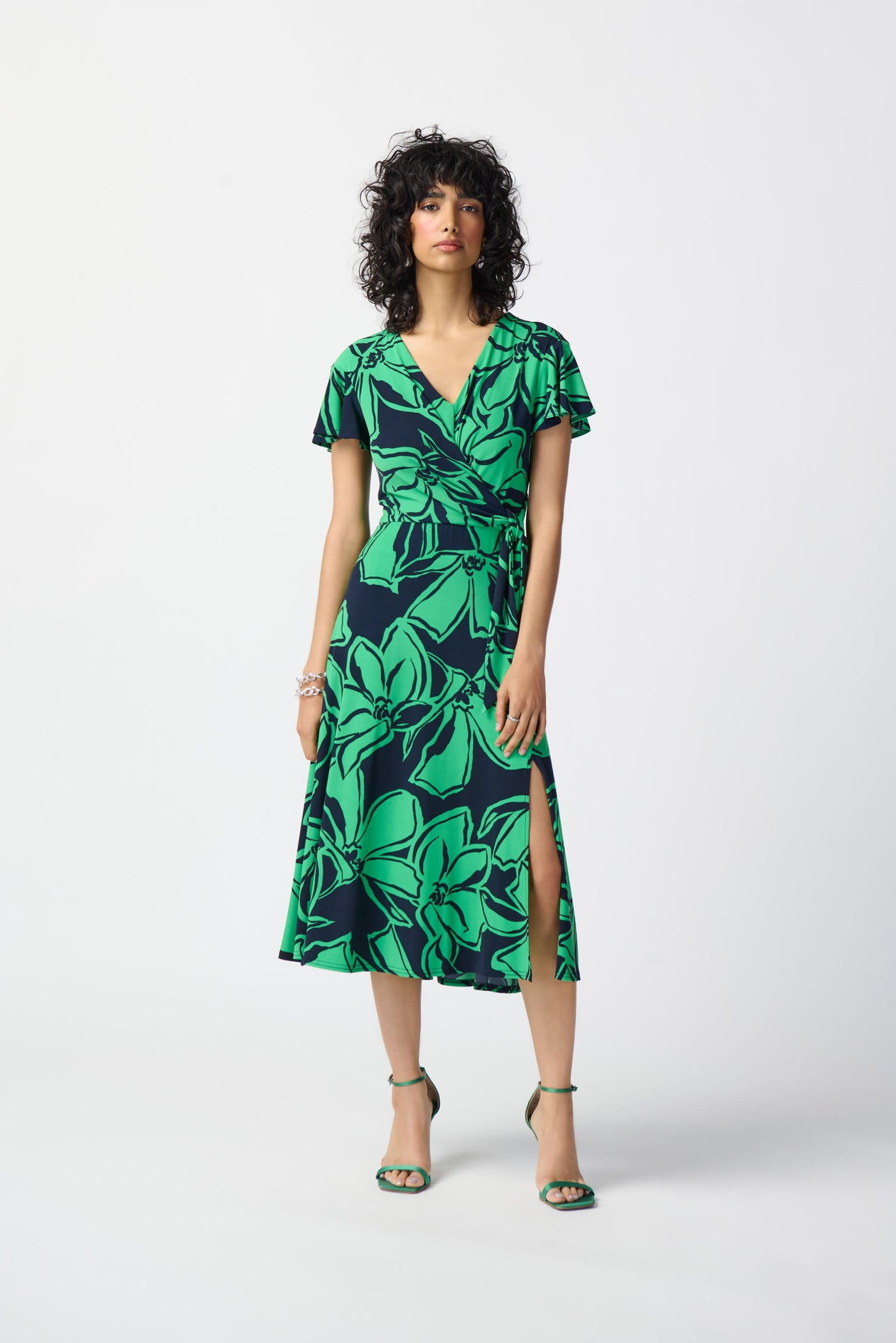 Joseph Ribkoff Floral Print Silky Knit Flowy Wrap Dress 