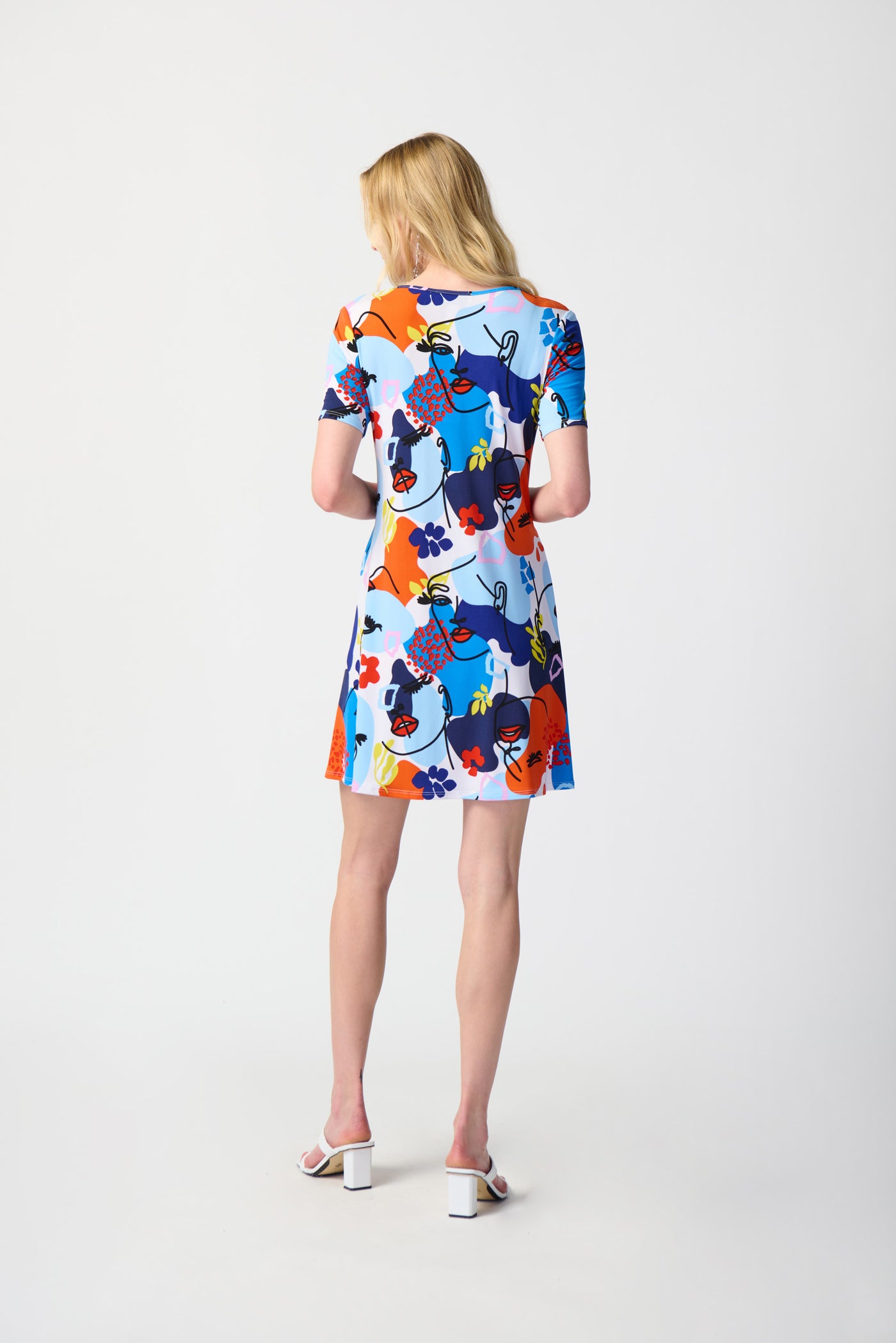 Joseph Ribkoff Face Print Silky Knit A-Line Dress 