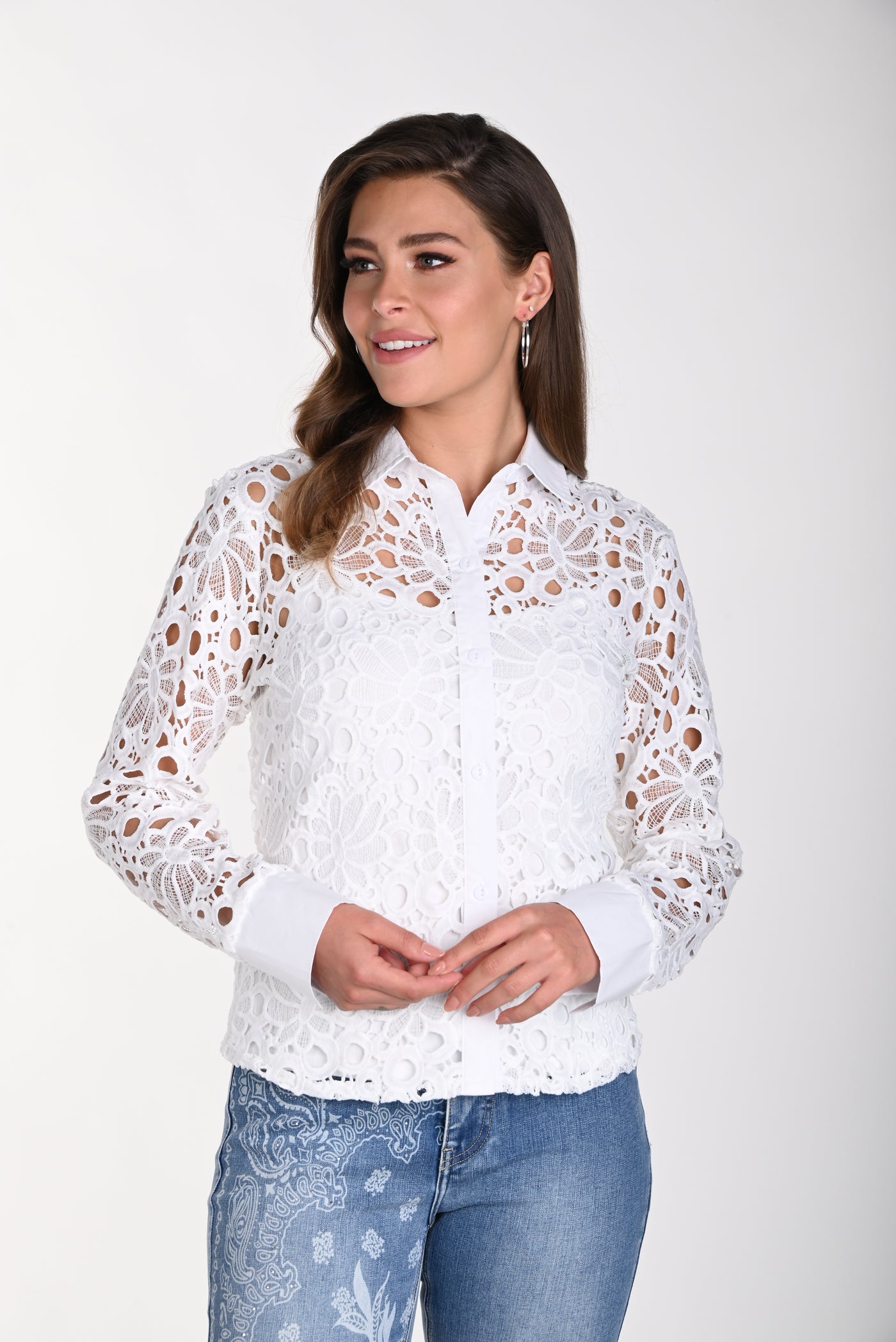 Flower Cut-Out Blouse Frank Lyman