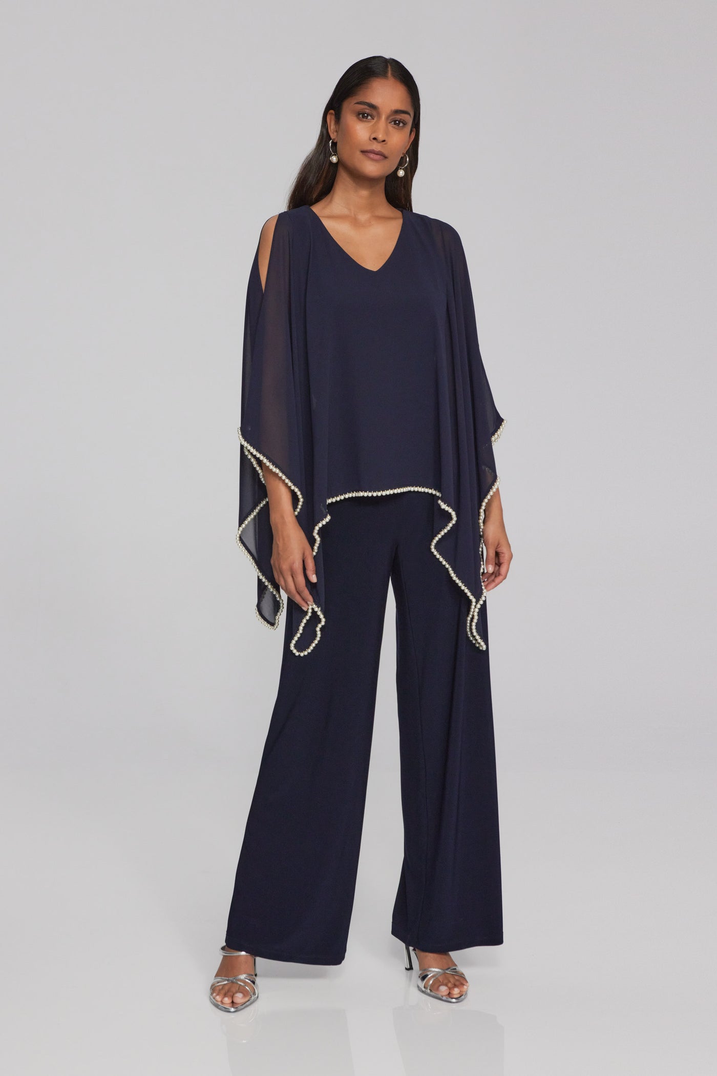 Joseph Ribkoff Chiffon and Silky Knit Poncho Top 