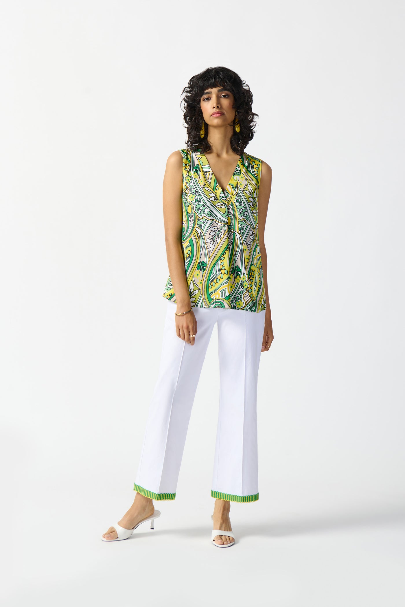 Satin Paisley Print Sleeveless Flared Top Joseph Ribkoff