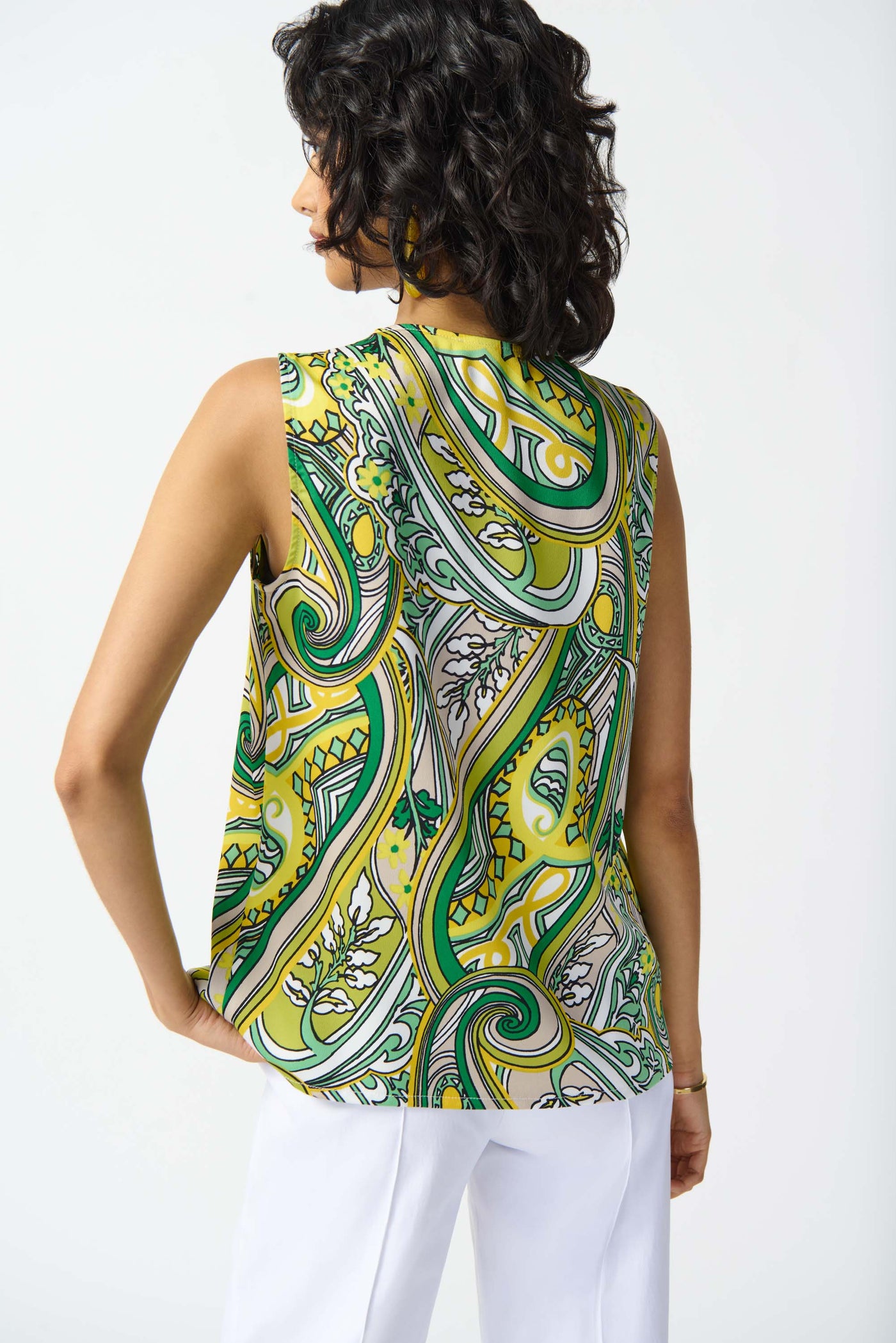 Satin Paisley Print Sleeveless Flared Top Joseph Ribkoff