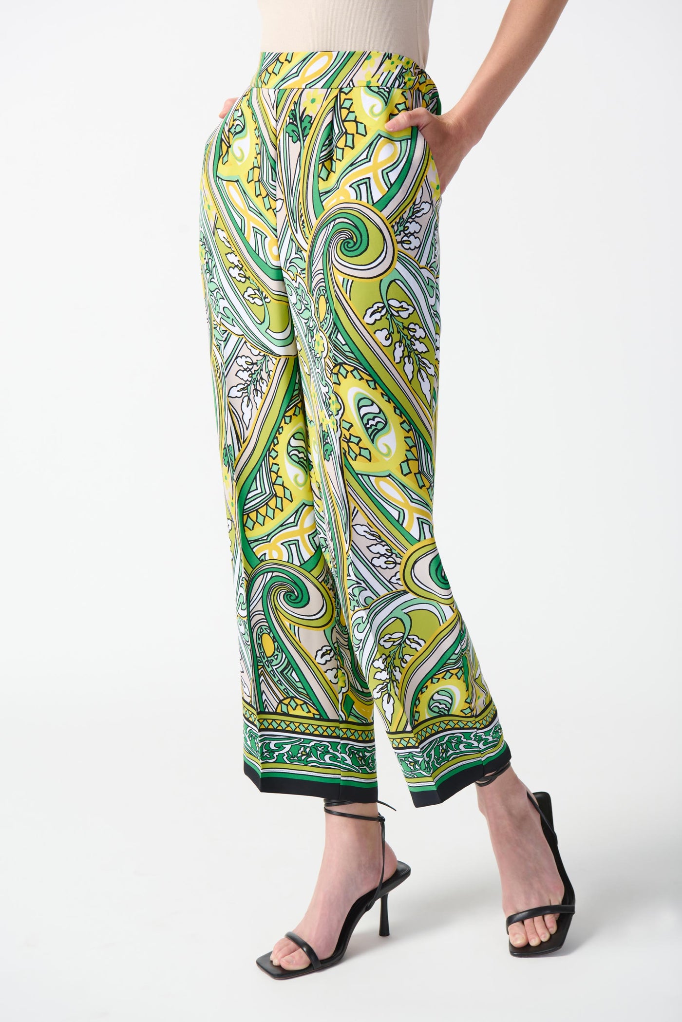 Woven Paisley Print Crop Pants Joseph Ribkoff