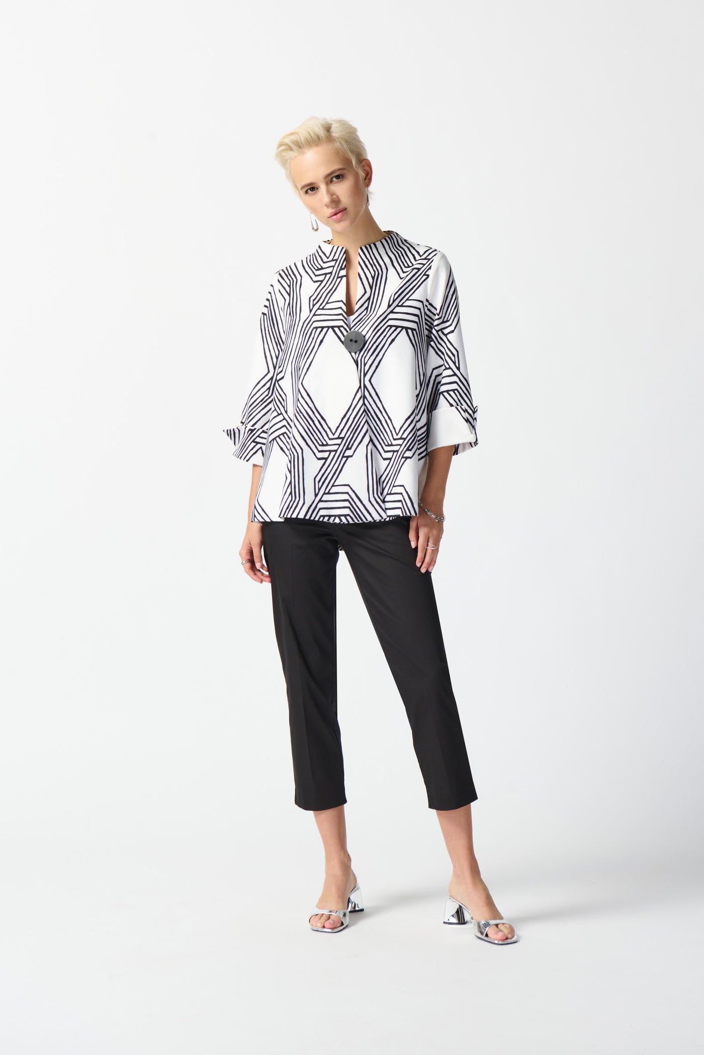 Lux Twill Geometric Print Trapeze Jacket Joseph Ribkoff