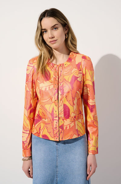 Foiled Suede Floral Print Fitted Jacket Joseph Ribkoff