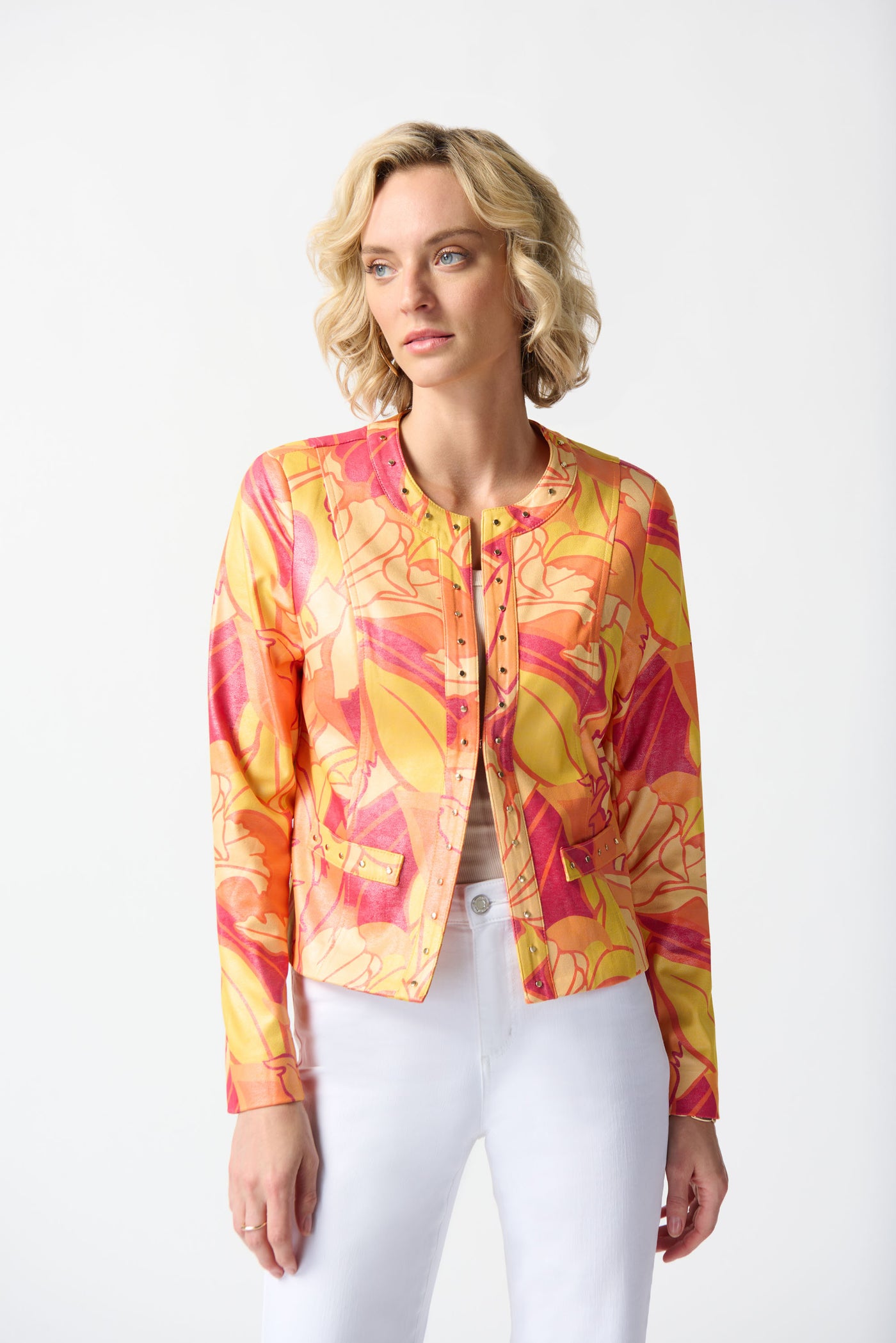 Foiled Suede Floral Print Fitted Jacket Joseph Ribkoff