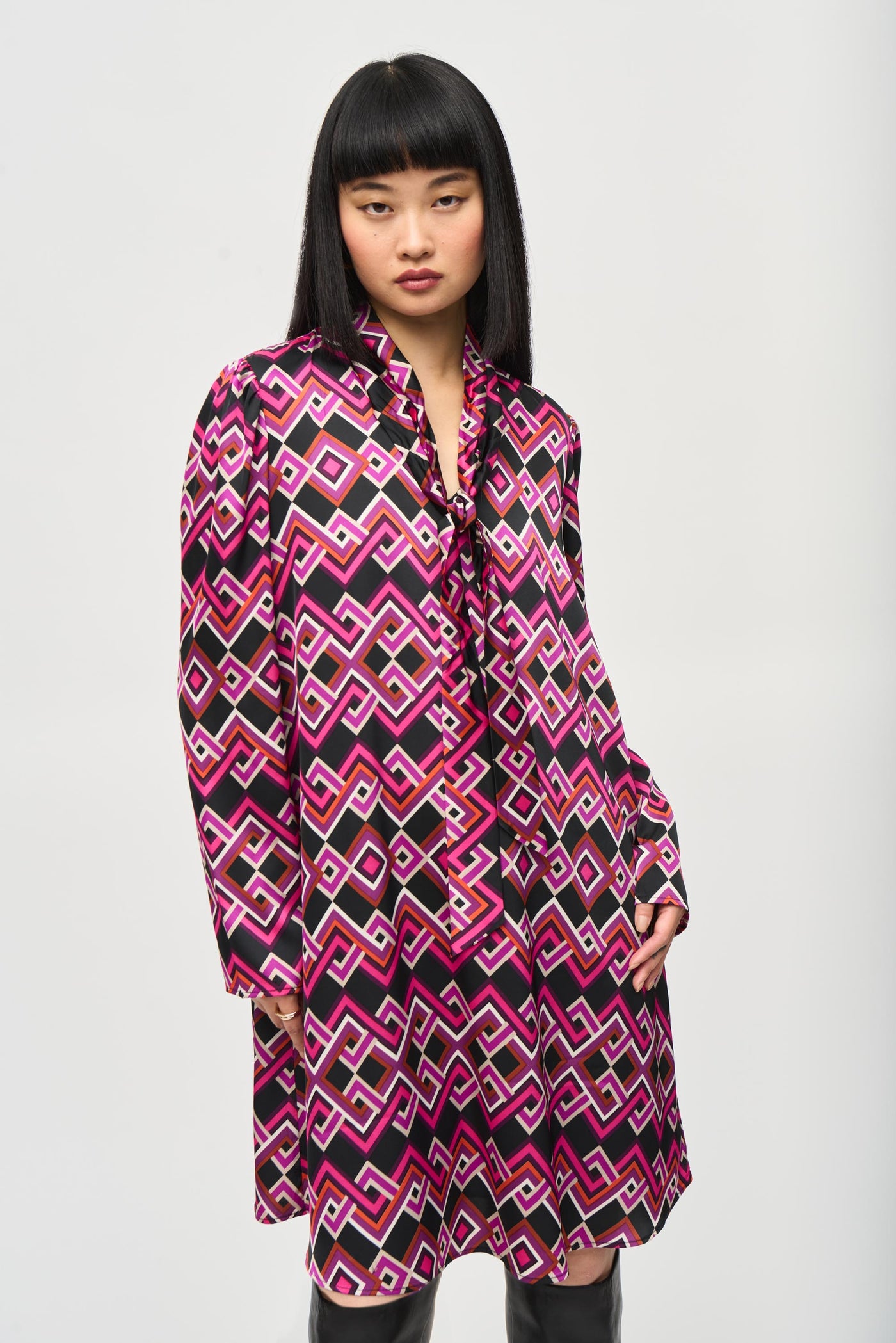 Satin Geometric Print A-Line Dress Joseph Ribkoff