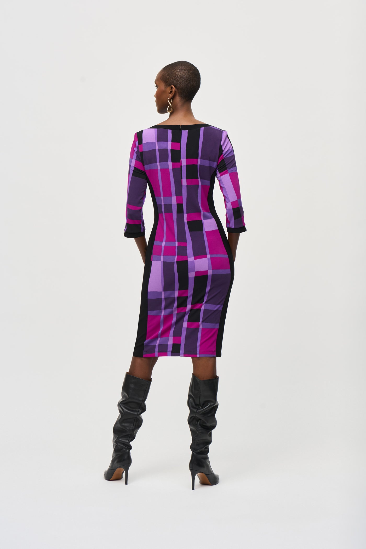 Silky Knit Plaid Print Sheath Dress Joseph Ribkoff