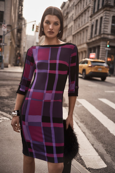 Silky Knit Plaid Print Sheath Dress Joseph Ribkoff