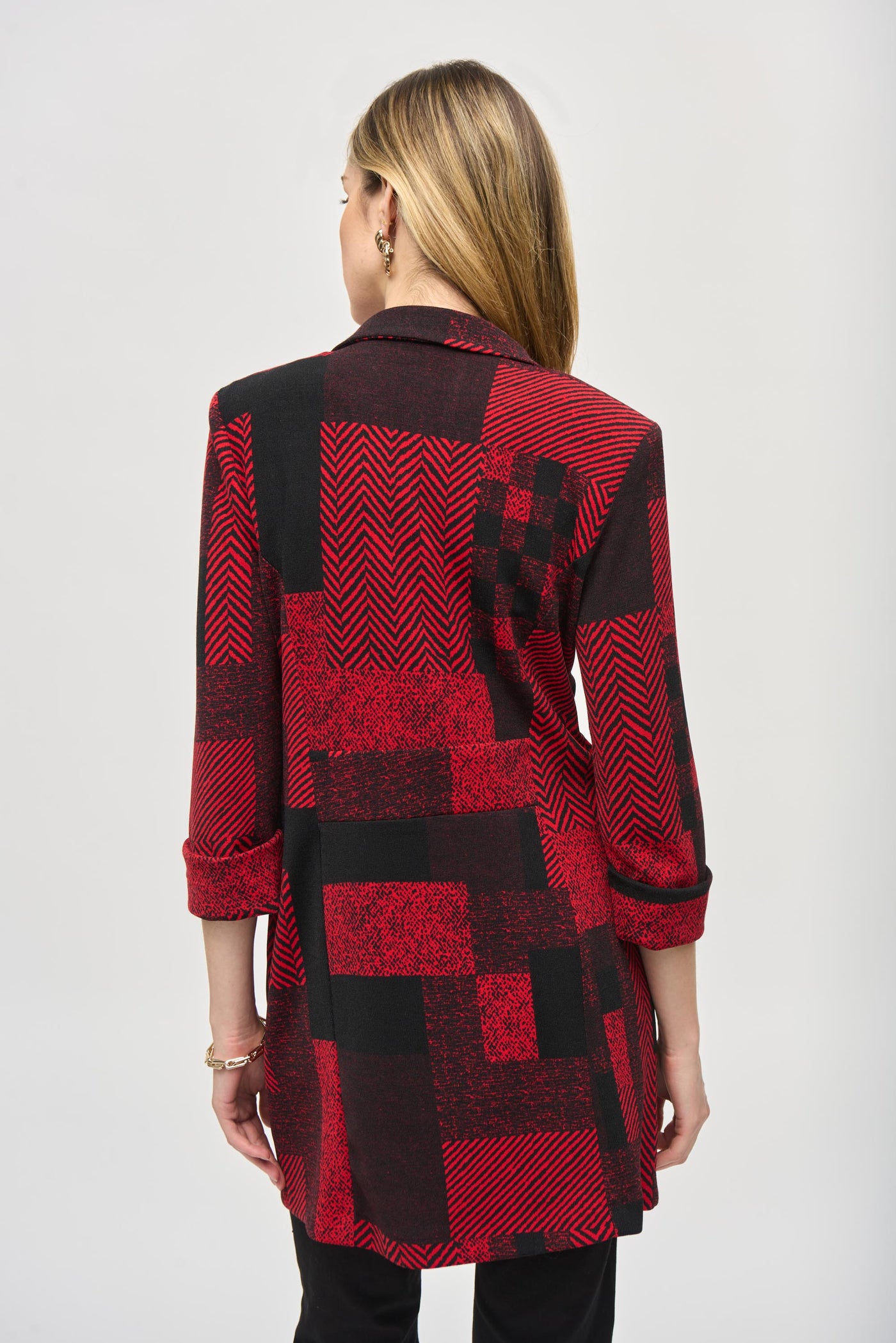 Sweater Knit Patchwork Print Long Blazer Joseph Ribkoff