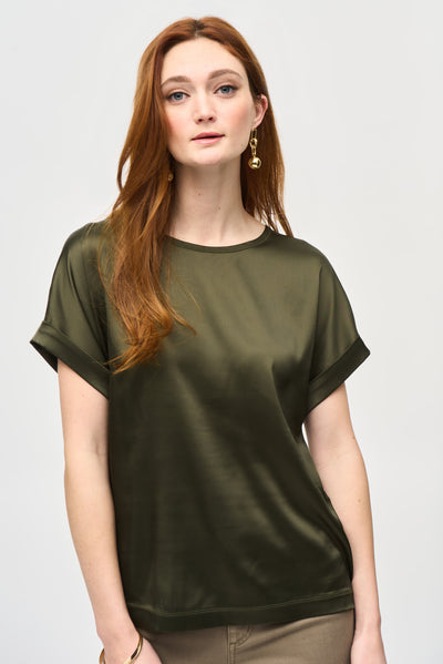 Satin Front Short Sleeve Top Joseph Ribkoff