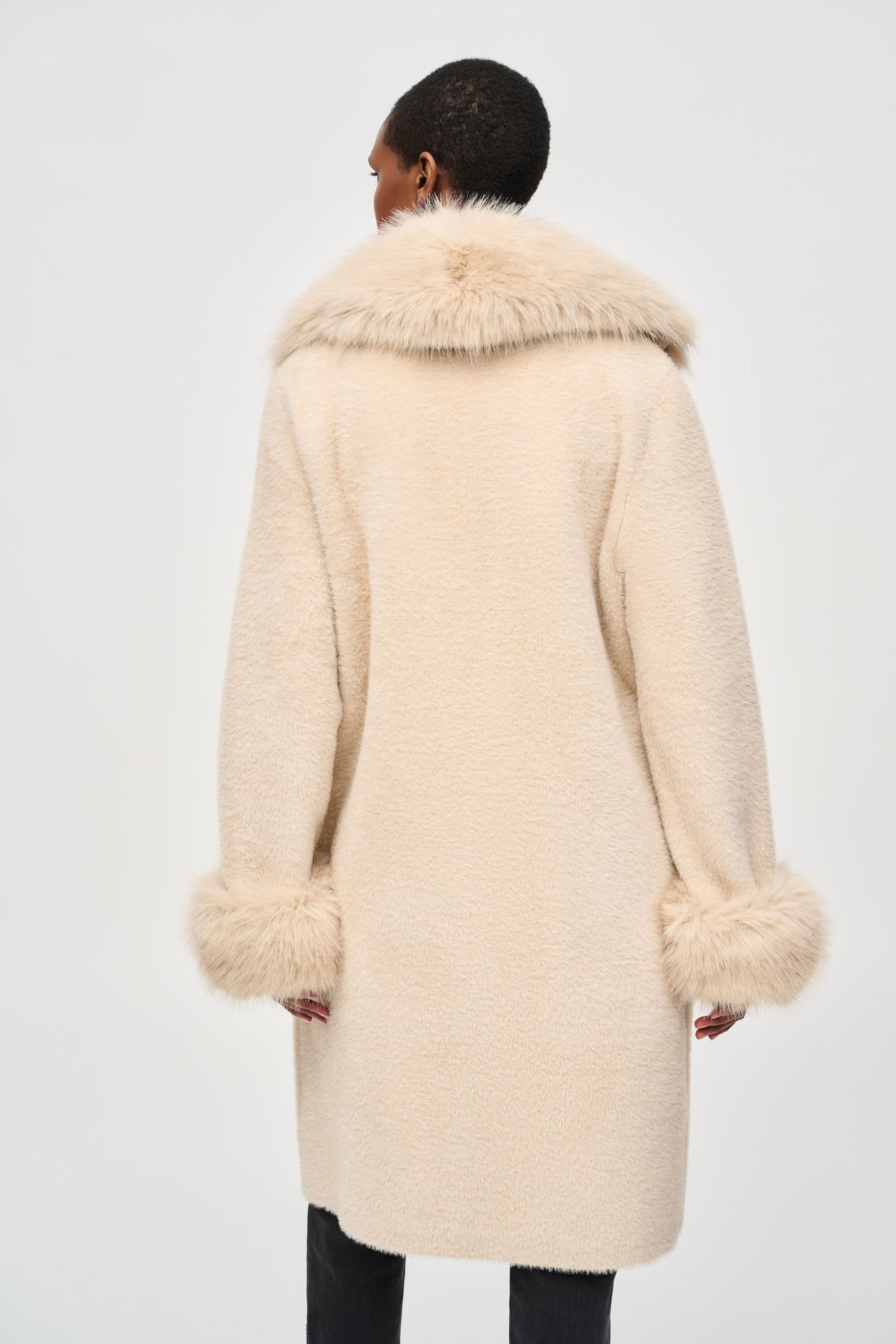 Feather Yarn and Faux Fur Sweater Coat Joseph Ribkoff