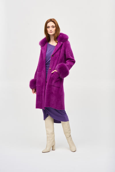 Feather Yarn and Faux Fur Sweater Coat Joseph Ribkoff