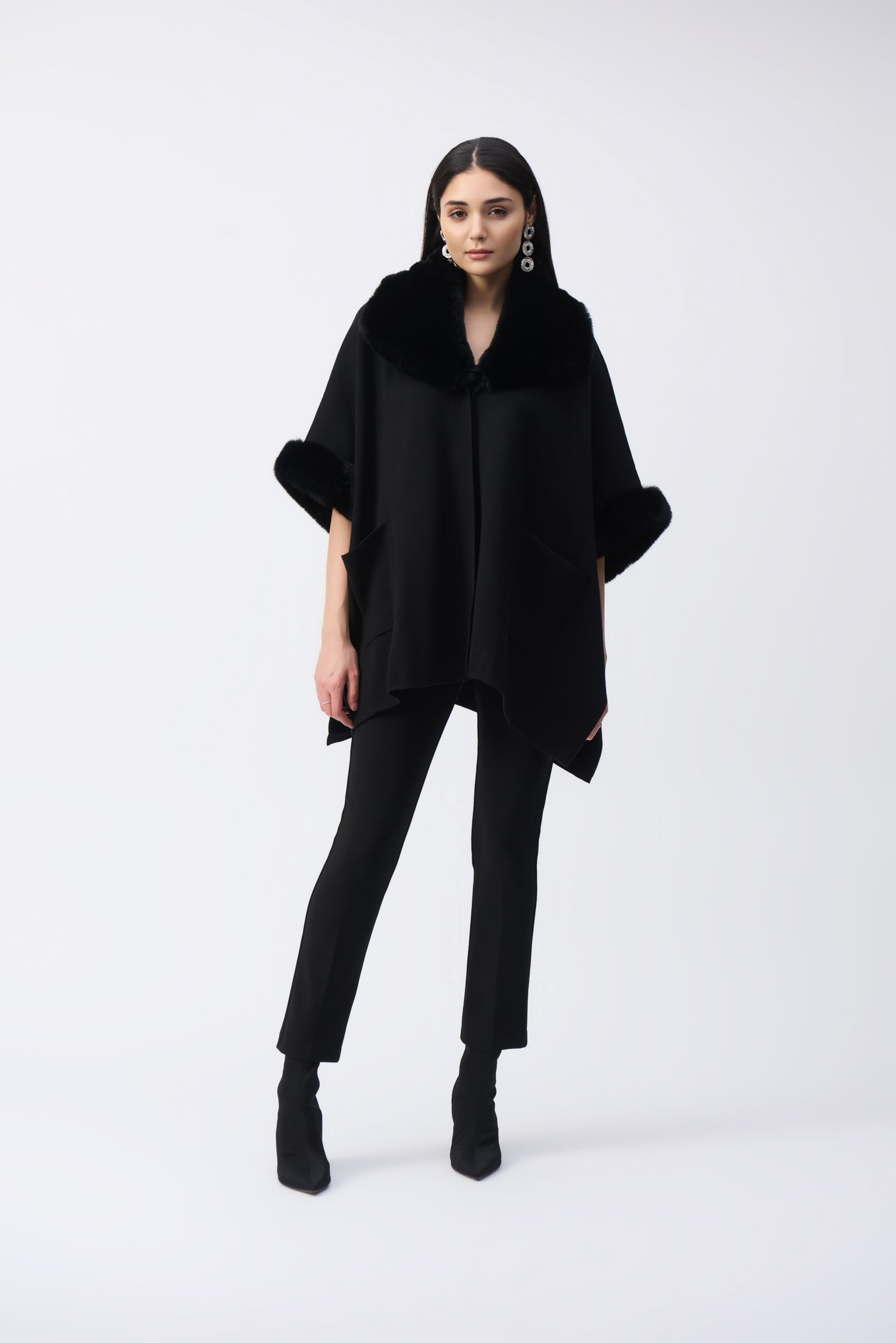 Brushed Jacquard and Faux Fur Cape Joseph Ribkoff