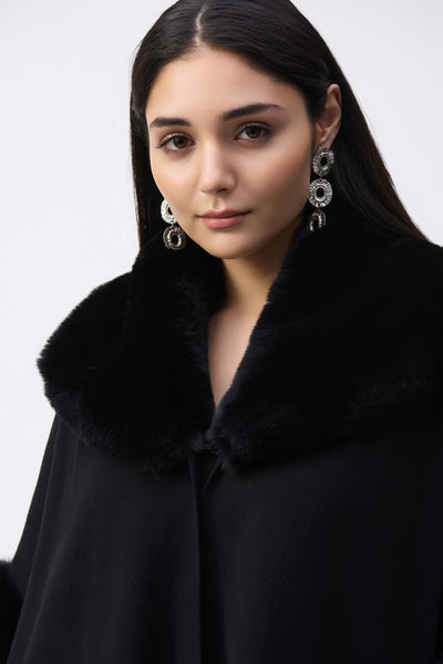 Brushed Jacquard and Faux Fur Cape Joseph Ribkoff