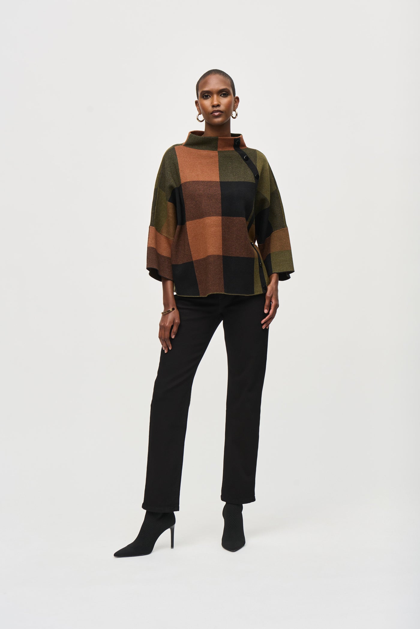 Plaid Jacquard Sweater Knit Top Joseph Ribkoff