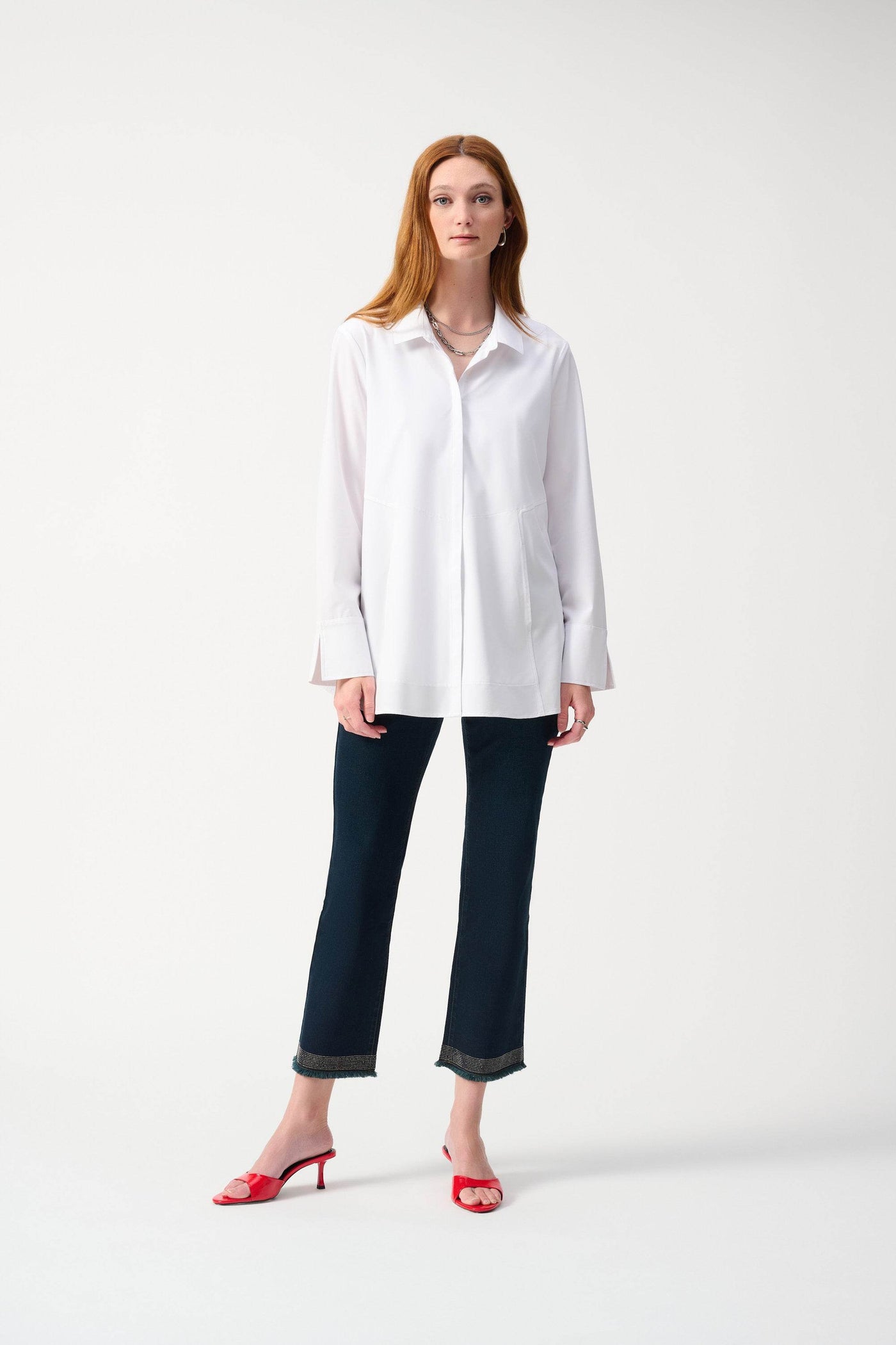 Woven Button-Down Blouse With Pockets - Dream Pants