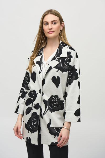 Jacquard Sweater Floral Straight Coat Joseph Ribkoff