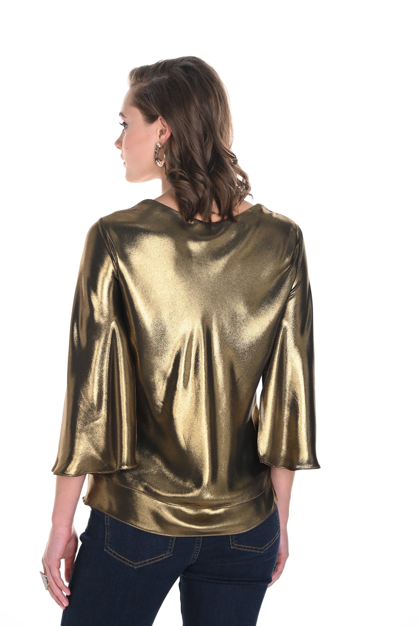 Metallic V-neck Loose Fit Top Frank Lyman