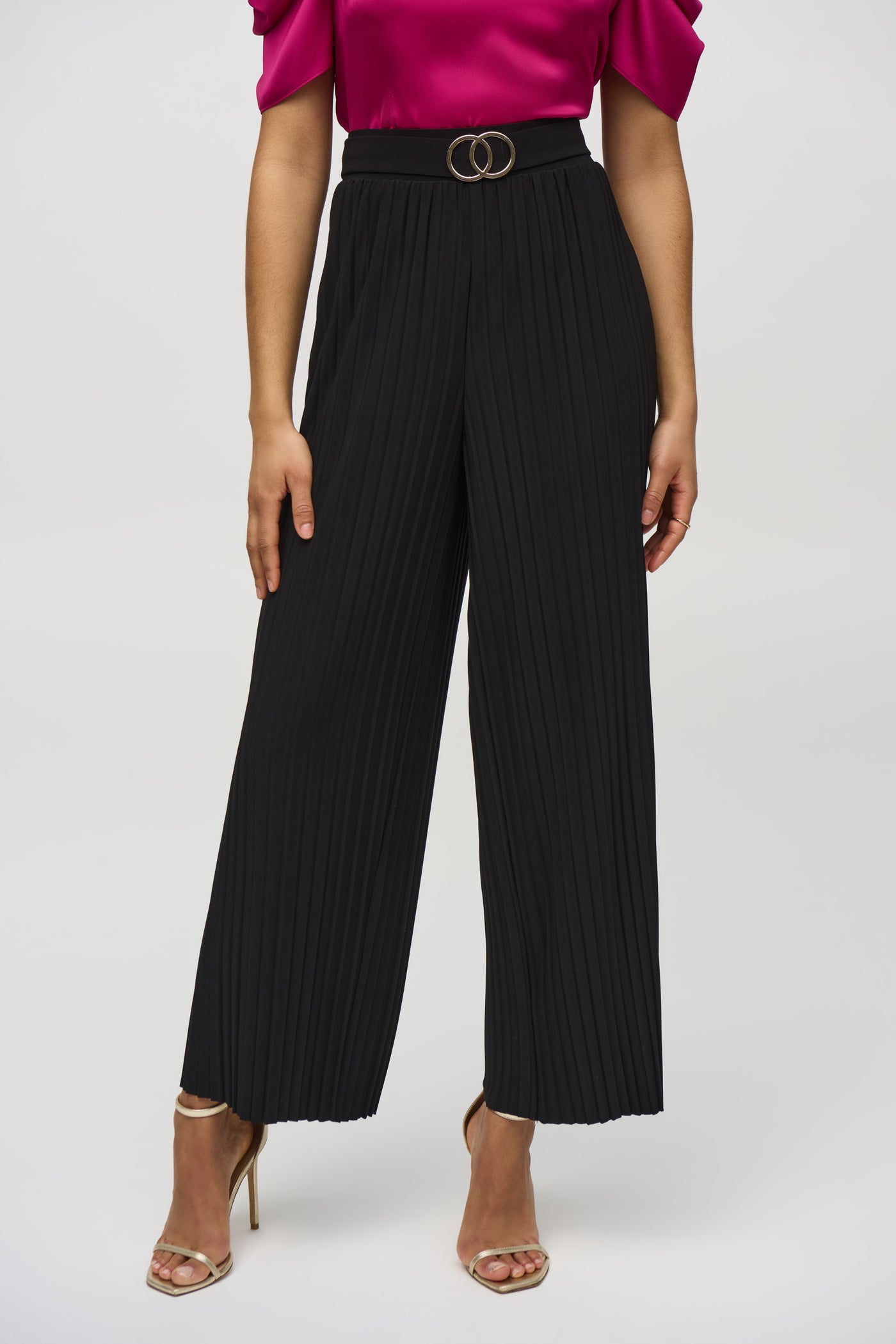 Pleated Silky Knit Wide-Leg Pants Joseph Ribkoff