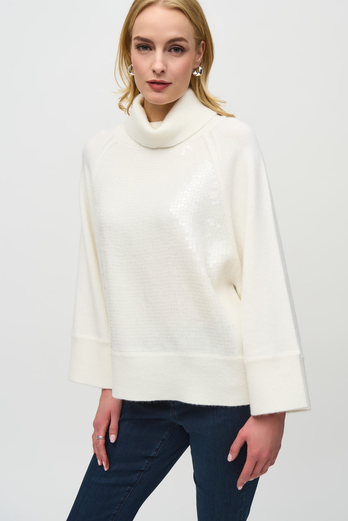 Sweater Knit Boxy Top With Sequins Detail Joseph Ribkoff