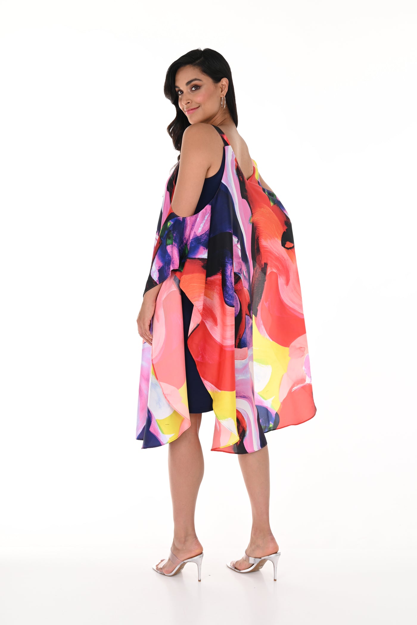 Cape Shoulder Abstract Print Dress Frank Lyman