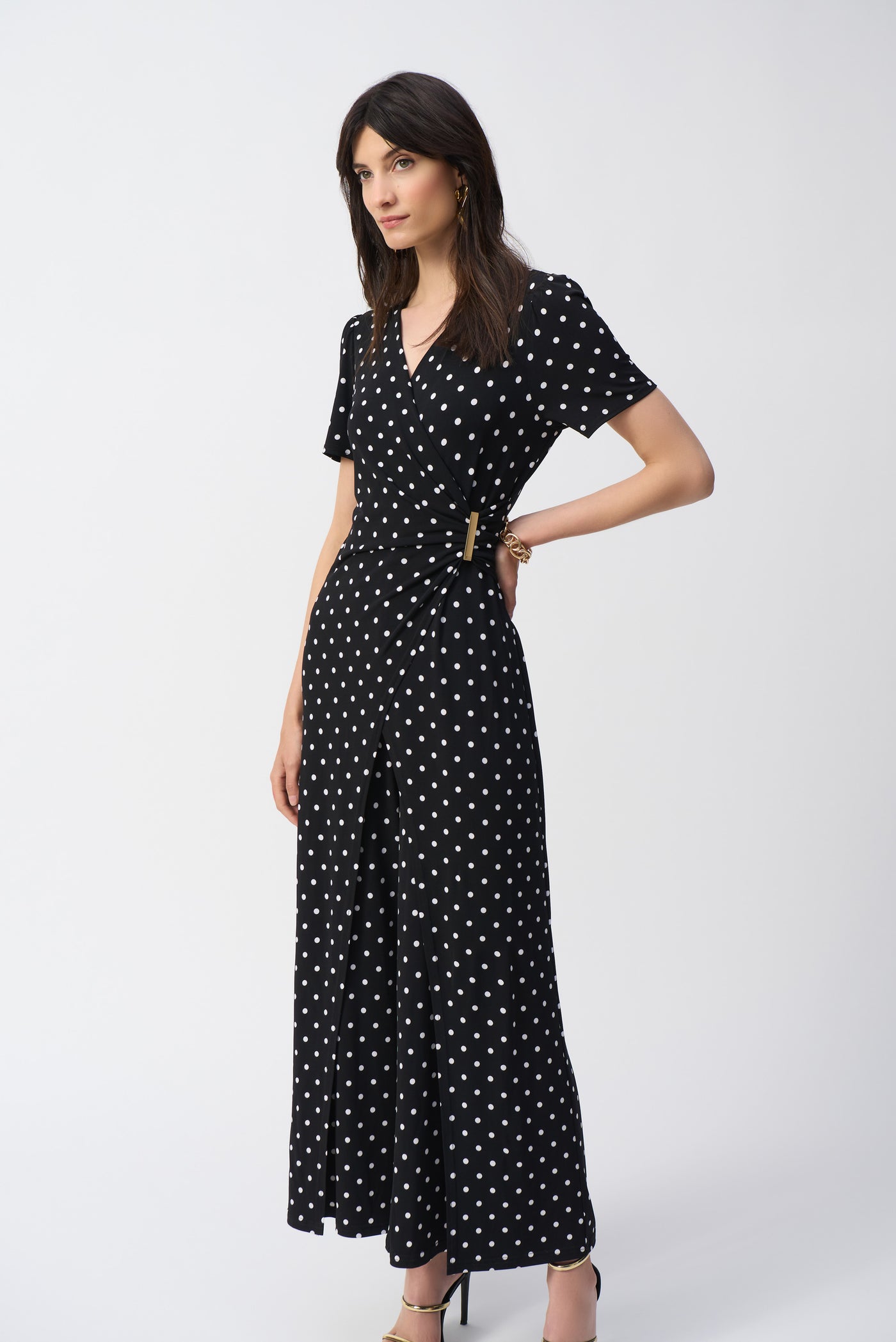 Silky Knit Dot Print Wrap Culotte Jumpsuit Joseph Ribkoff