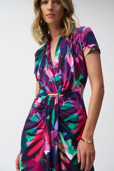 Silky Knit Tropical Print Wrap Dress Joseph Ribkoff