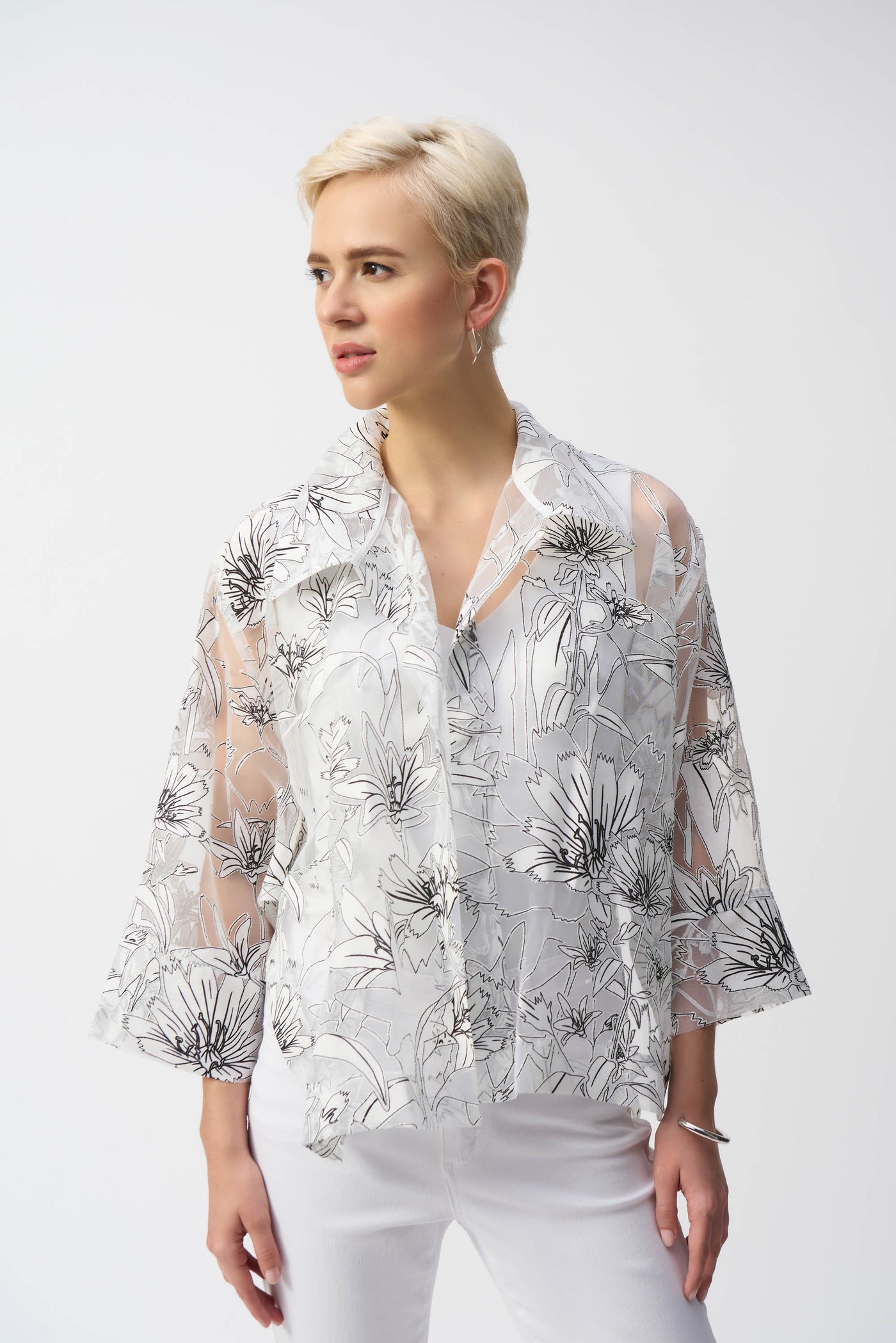 Organza Floral Print Boxy Cover-Up Joseph Ribkoff