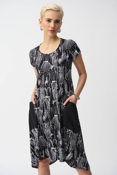 Silky Knit Conversasional Print Cocoon Dress Joseph Ribkoff