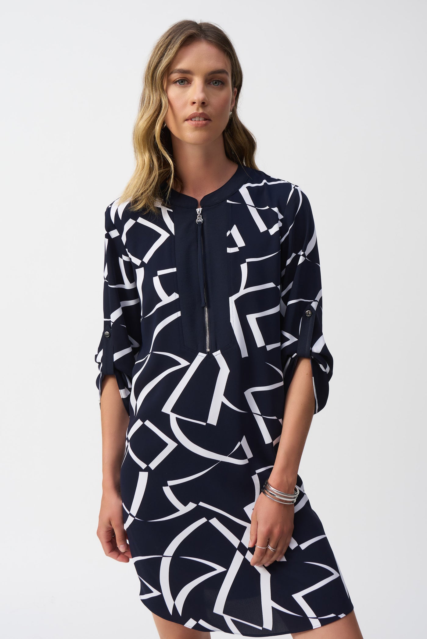 Woven Geometric Print Straight Dress Joseph Ribkoff