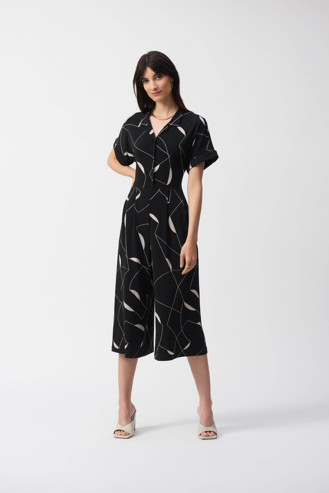 Silky Knit Geometric Print Culotte Jumpsuit - Dream Pants