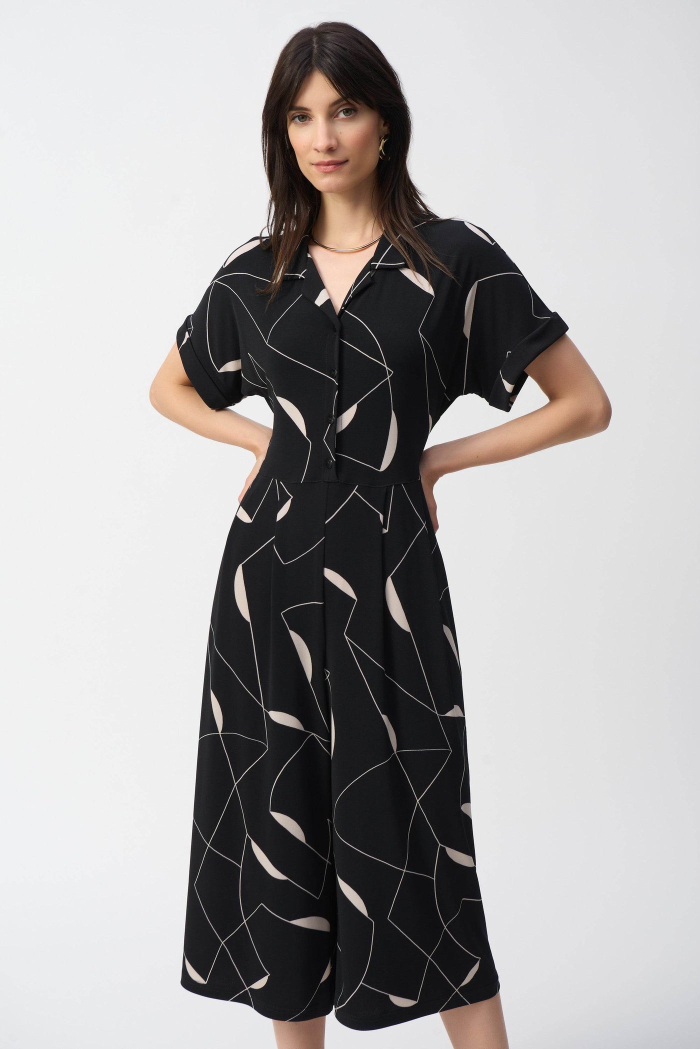 Silky Knit Geometric Print Culotte Jumpsuit - Dream Pants