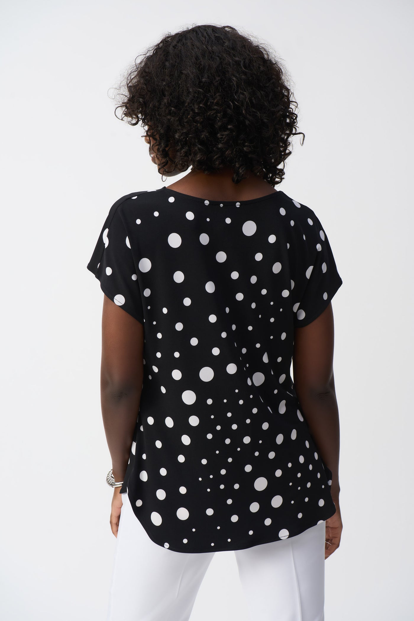 Silky Knit Dot Print Short Sleeve Top