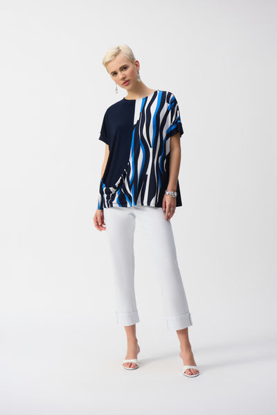 Silky Knit Geometric Print Boxy Top Joseph Ribkoff