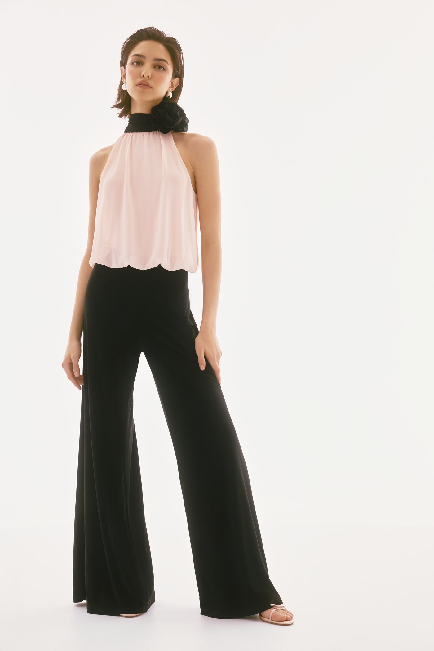 Signature Silky Knit and Chiffon Wide Leg Jumpsuit Joseph Ribkoff