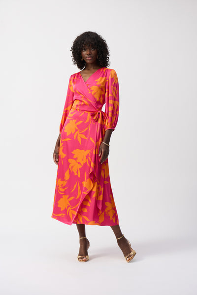 Satin Floral Print Wrap Dress Joseph Ribkoff