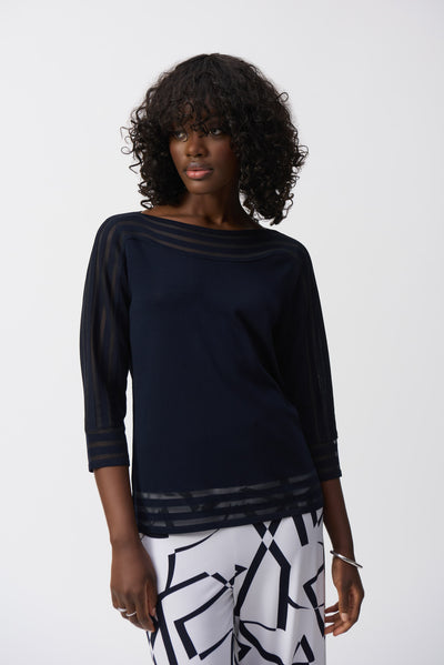 Sweater Knit Pullover with Mesh Stripe Detail Joseph Ribkoff