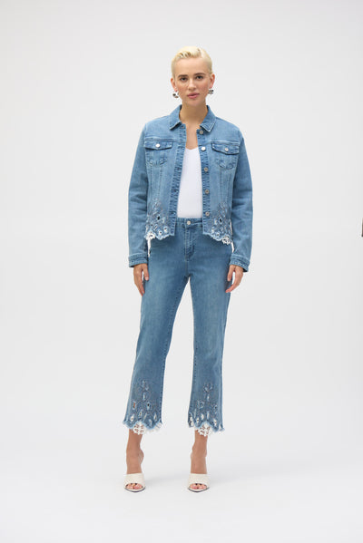 Stretch Denim Jacket with Embroidery