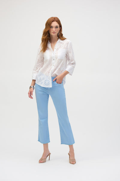 Stretch Flare Crop Jeans with Frayed Hem