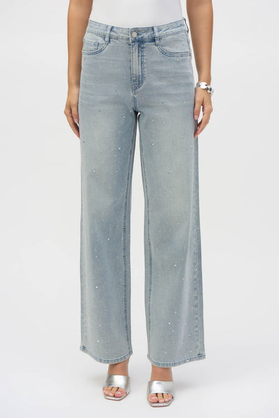 Classic Wide Leg Stretch Jeans with Crystals