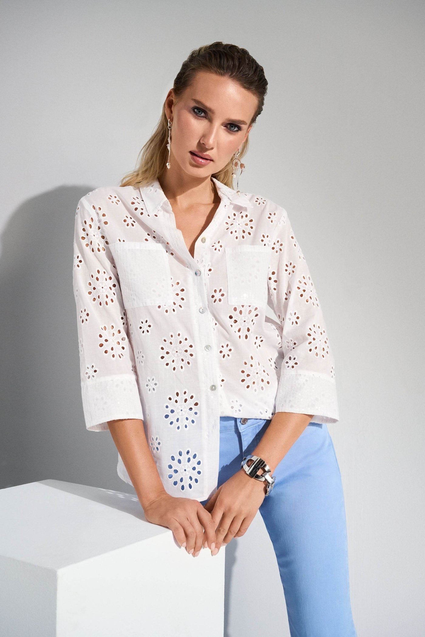 Cotton Embroidered Eyelet Boxy Blouse - Dream Pants