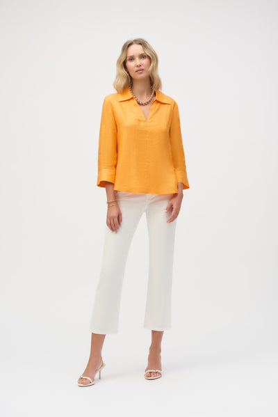 Linen Boxy Top with Shirt Collar